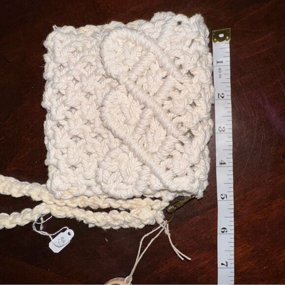 Handmade Macrame Wristlet with Textured Pattern and Wooden Charm - Picture 7 of 8